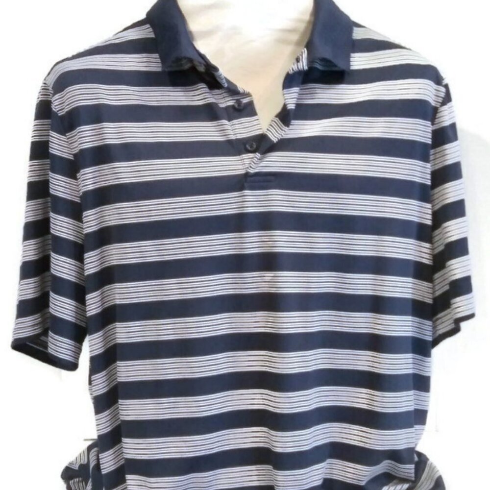George Polo Shirt Men's Size 2XL Dark Blue White Stripes Polyester Golf Shirt